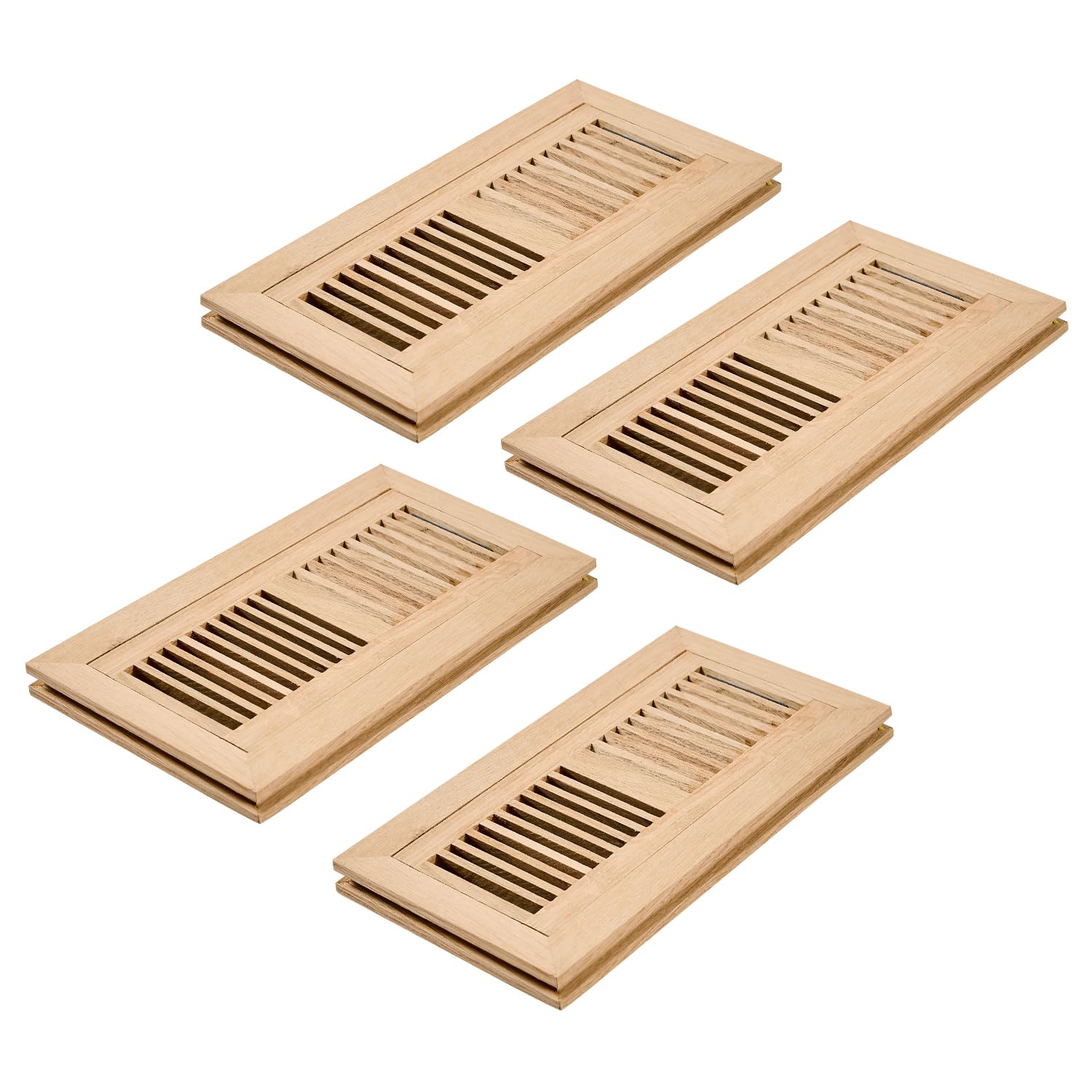 Razo 2 Pcs Pack Red Oak Wood Floor Register, Flush Mount Vent with Damper, 4x12 Inch (Duct Opening), 3/4 Inch Thickness, Unfinished