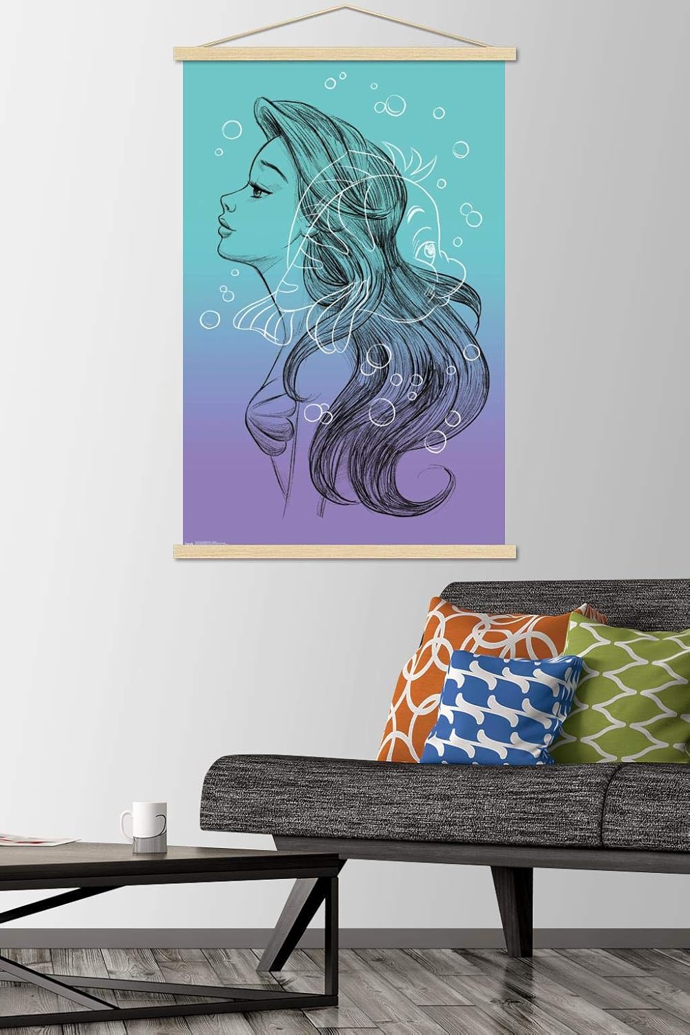 Trends International Disney The Little Mermaid - Sketch Wall Poster, 22.375" x 34", Print and Beechwood Hanger Bundle