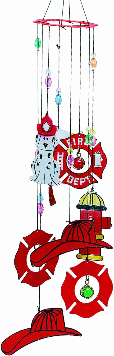 Spoontiques Metal Firefighter Wind Chime - Outdoor Garden Décor - Decorative Chimes for Yard, Garden, Backyard and Patio Decoration