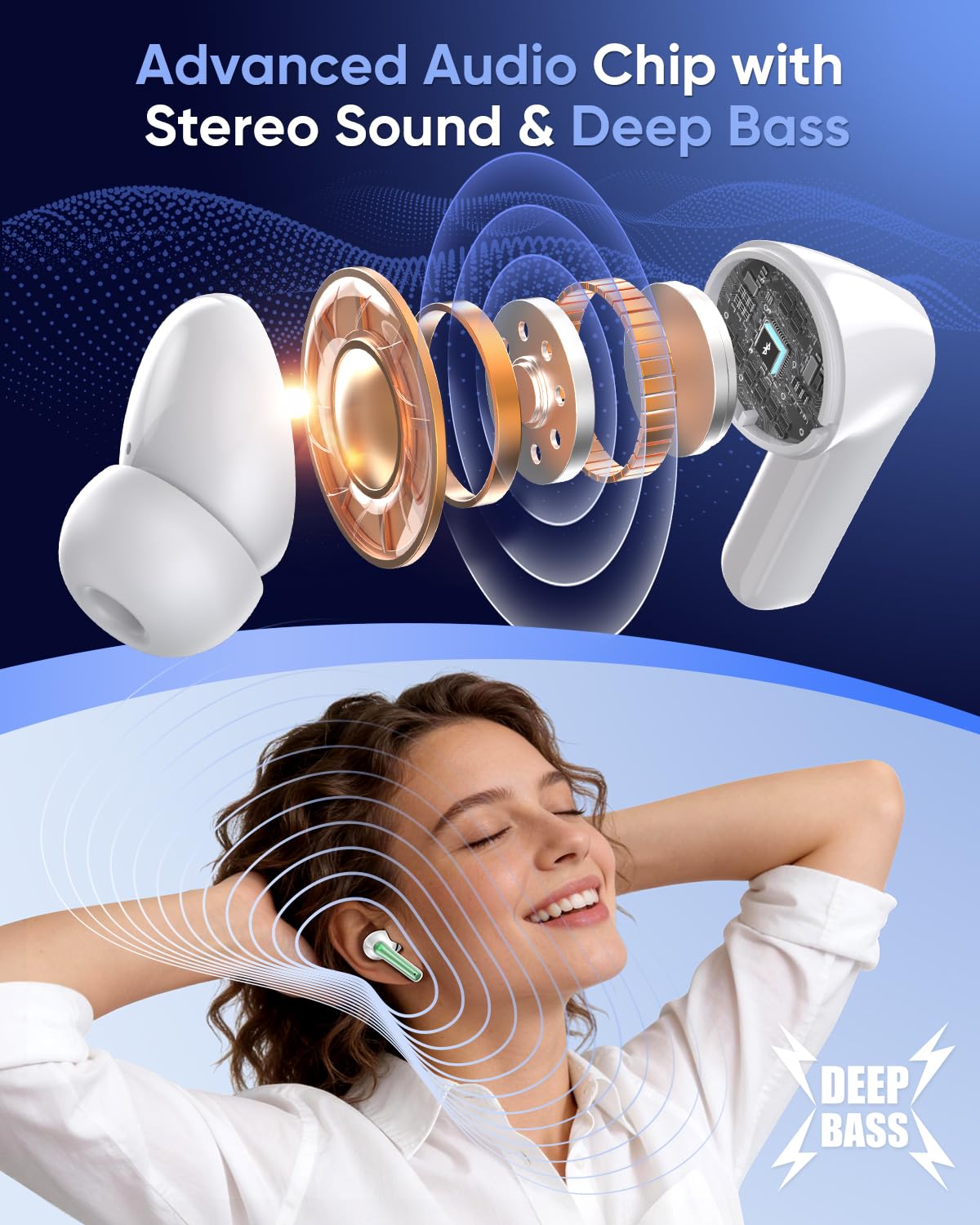 ZIUTY Auriculares inalámbricos, Bluetooth 5.4, estéreo de graves profundos