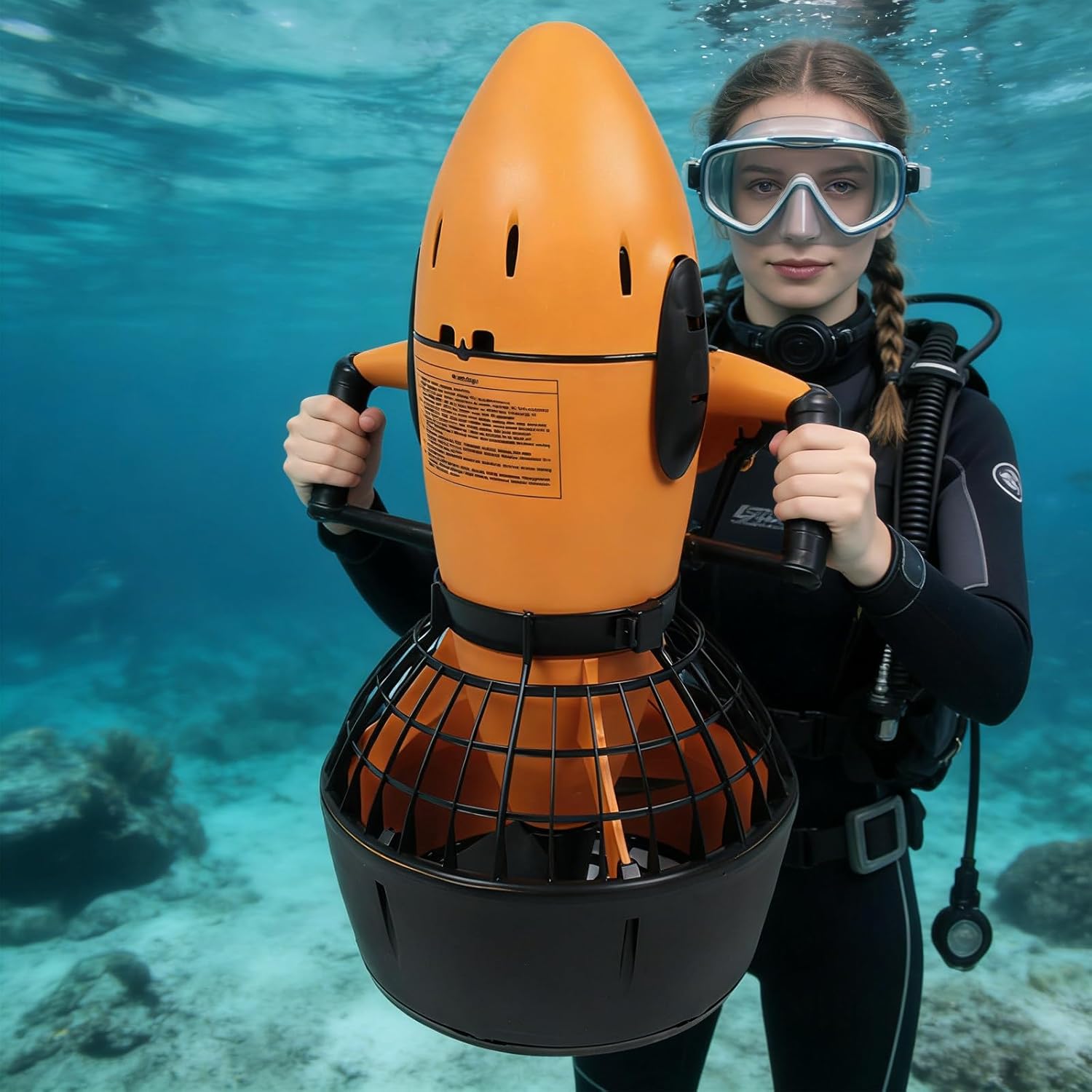 Electric Underwater Scooter 300W, 60-Min Long Battery & Propeller Safety Net Design, for Scuba Diving Swimming Pool Beach Water Sports Gear 1Battery