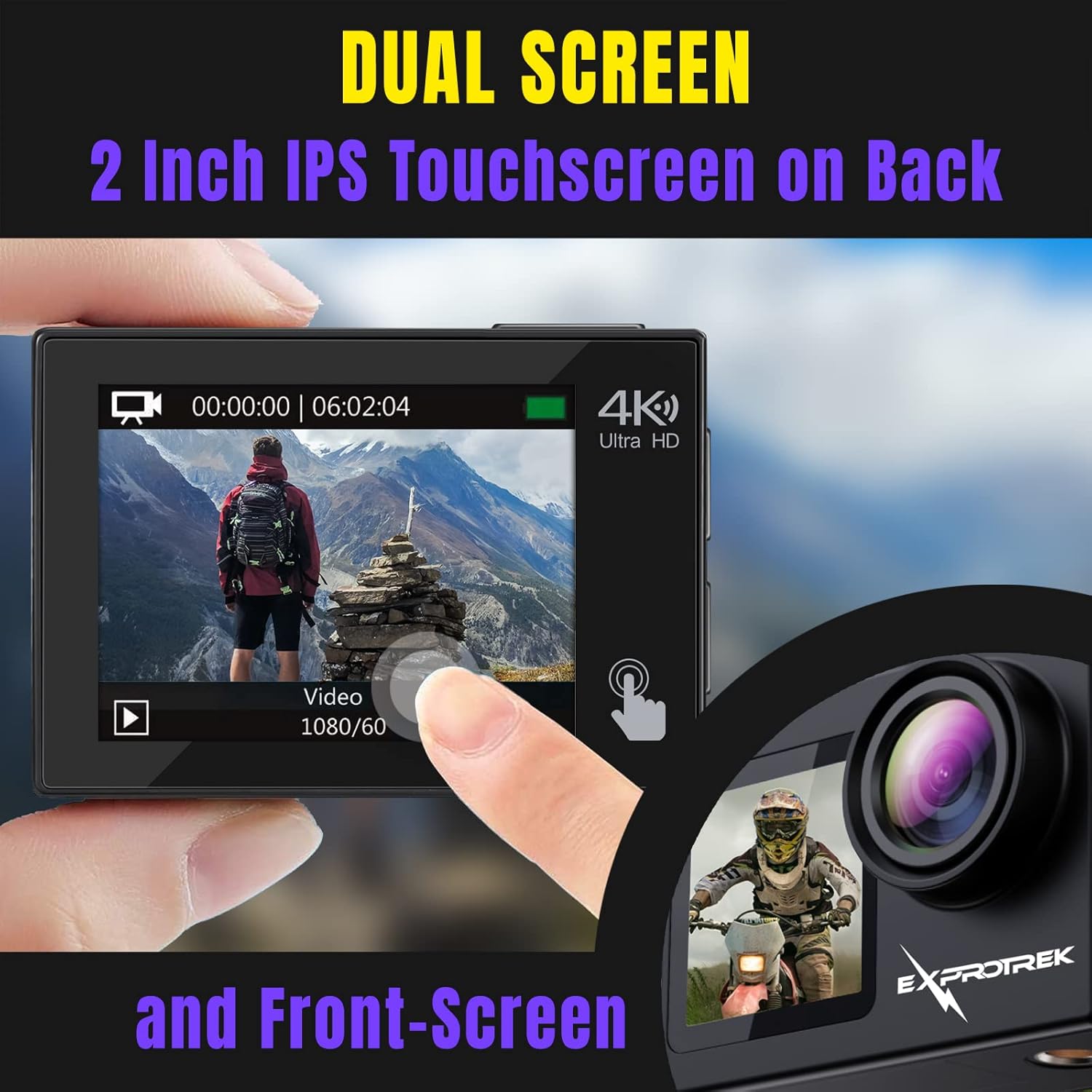 Exprotrek Action Camera 4K 60FPS with Touch Screen,EIS 170 ° Ultra Wide Angle, 40m Waterproof Underwater Camera, Remote Control Sports Camera with Helmet Accessories : Electronics