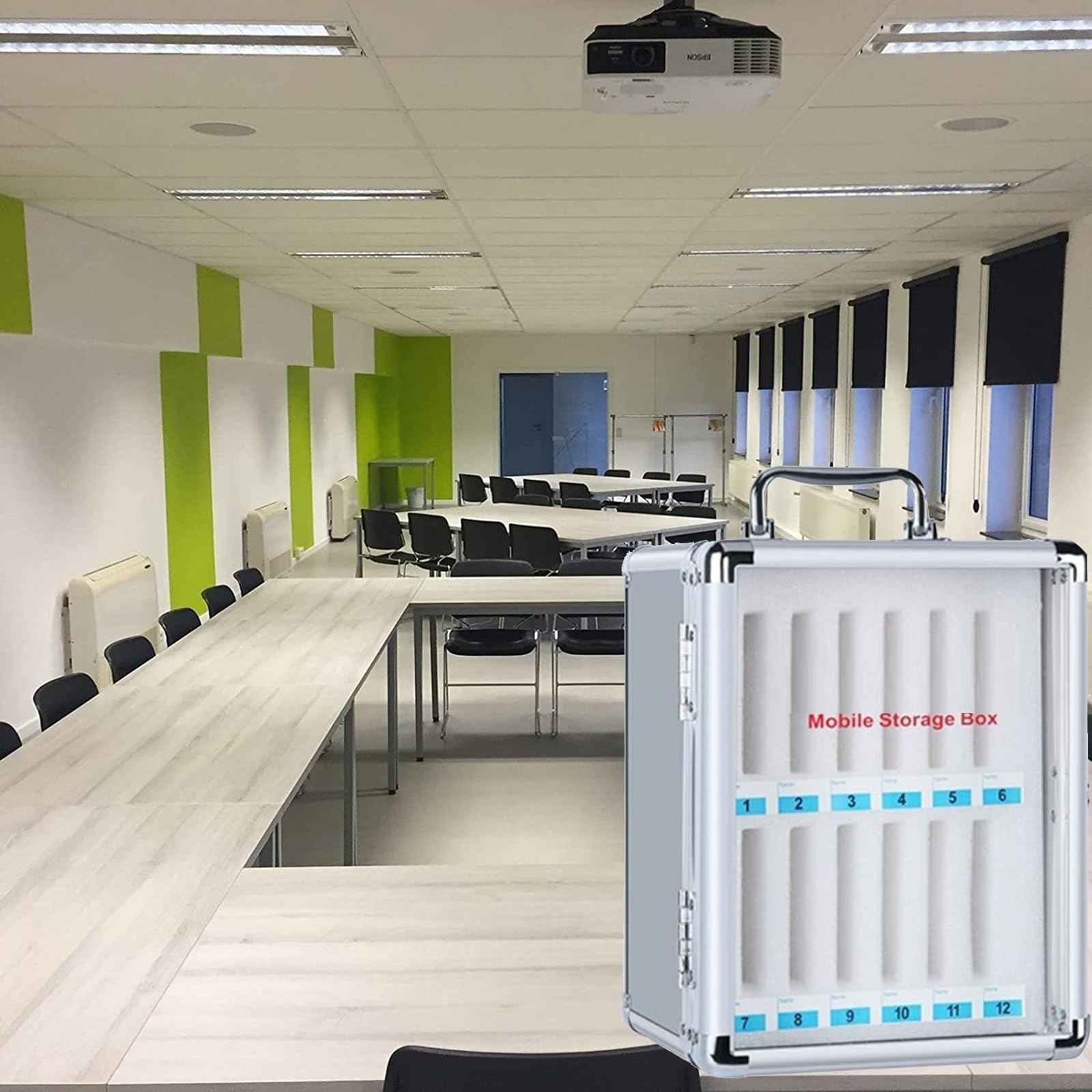 Caja de Almacenamiento de teléfono móvil de aleación de Aluminio de Montaje en Pared con 60 Ranuras, Organizador con Cerradura, asa y Llave para Uso Escolar, Aula, Oficina y exámenes.