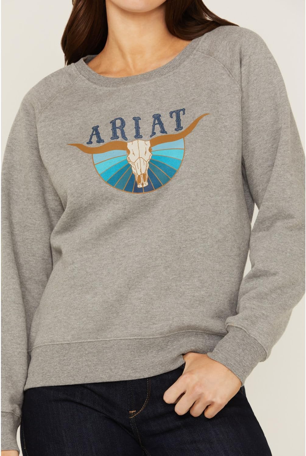 ARIAT Women's REAL Pacific Steerhead Sweatshirt, Heather Grey - Image 3