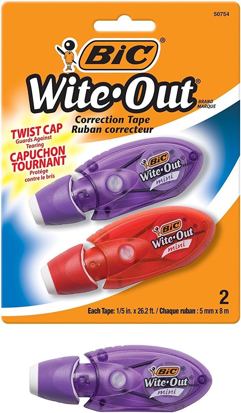 BIC Wite-Out Mini Twist Correction Tape, White, 2-Count (Pack of 4)