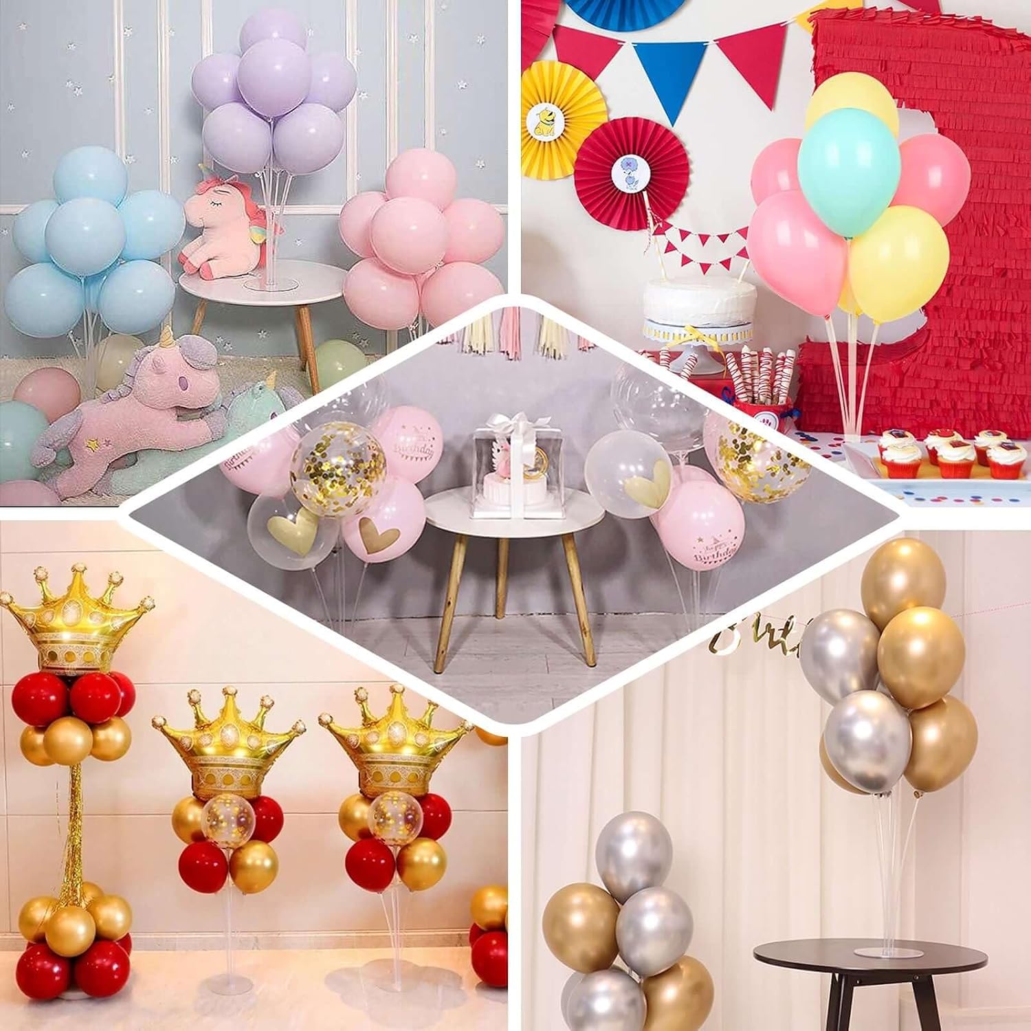 Efavormart 2 Pack 30" Clear Balloon Stand Kit Stick Balloon Column with Beautiful Flower Base for Wedding Party Decoration and Event Tabletop Centerpiece Displays