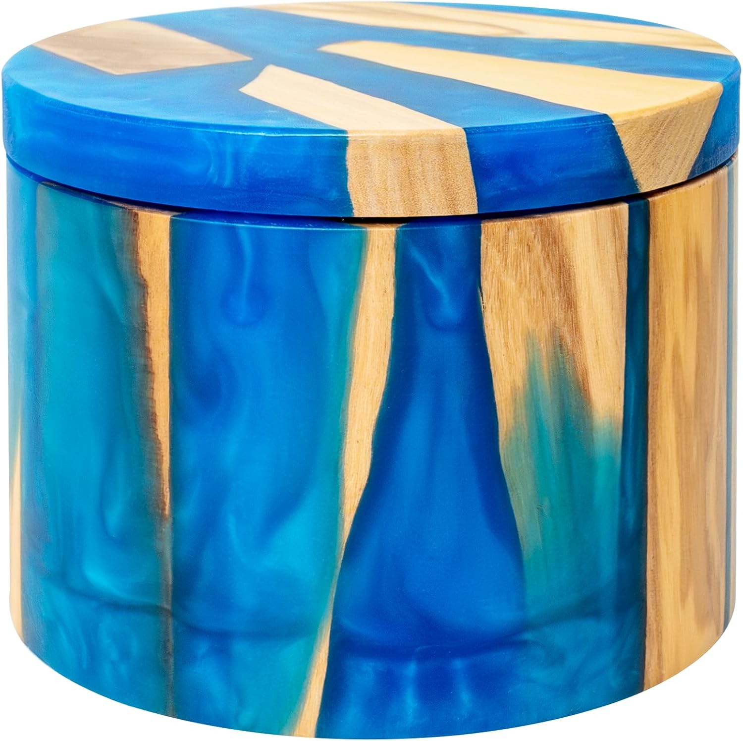 Handcrafted Salt Box Resin Wooden Container Swivel Lid with Magnetic to Easily Open Seal Salt Cellar Free Spoon for Storing Salt Pepper Sugar Herbs Small Spice Box Storage Kitchen Accessory