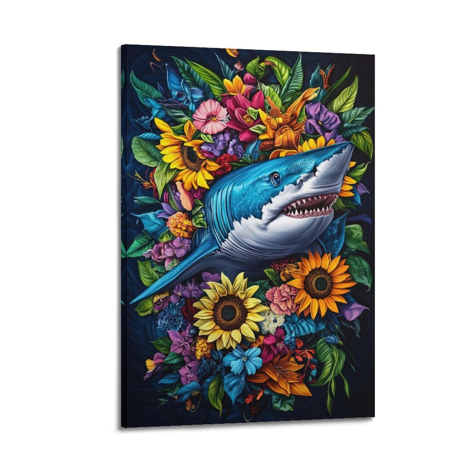 ZSZWHJ Animal Poster Sharks And Flowers Artwork Poster Decorative Painting Canvas Wall Posters And Art Picture Print Modern Family Bedroom Decor Posters 08x12inch(20x30cm)