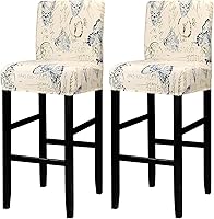 Vista 9 de Lellen Juego de 2 fundas para taburetes de bar, fundas jacquard para taburetes de bar, fundas deslizables elásticas para taburetes de bar