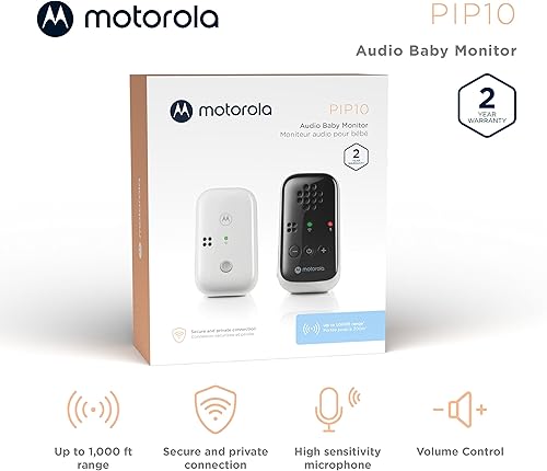 Miniatura 2 de Motorola PIP10 Monitor de audio para bebé, alcance de 1000 pies, conexión segura y privada, micrófono de alta sensibilidad, control de volumen, luz