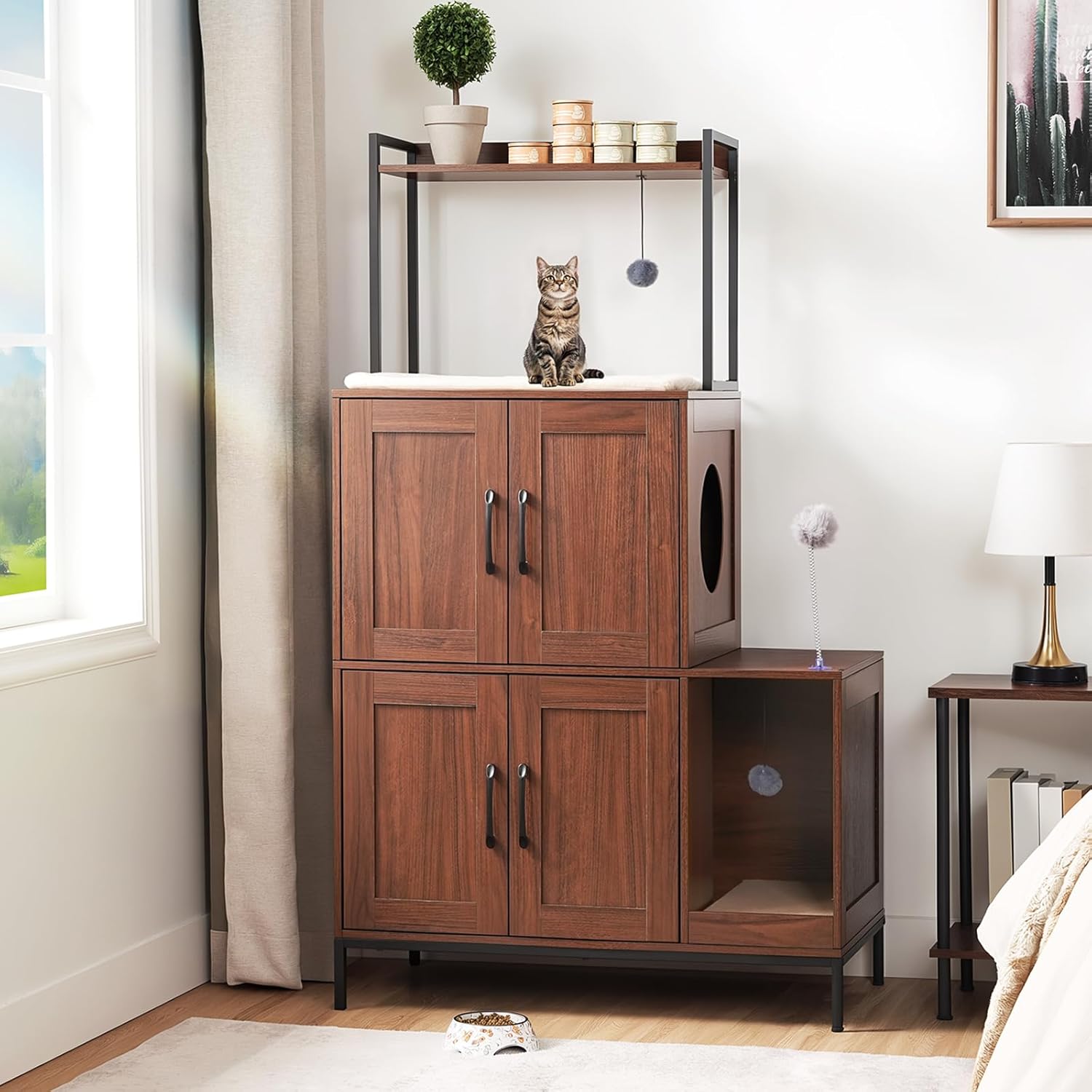 HOOBRO Double Litter Box Enclosure Bundle，Modern Cat Litter Box Furniture with Storage and Mat Design, 2 in 1 Hidden Litter Box Furniture with Shelf, WL78MW01-WH23MW01