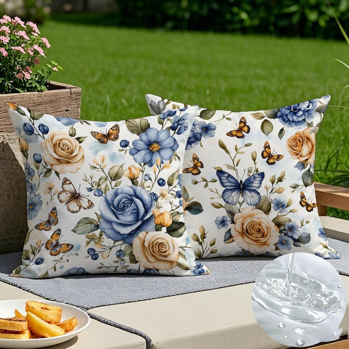 Coussin extérieur imperméable bleu 50x50 pour décorer le jardin