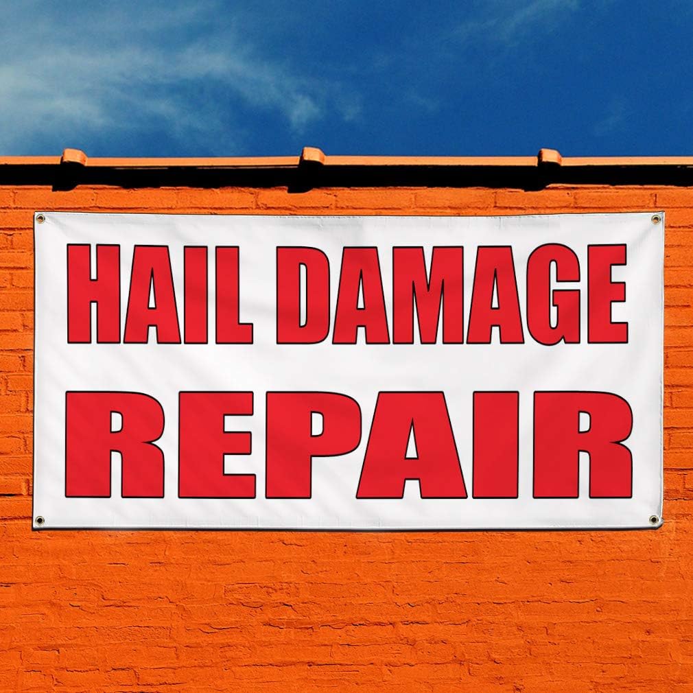 Vinyl Banner Sign Hail Damage Repair Auto Body Shop Car Repair Style U Outdoor White - 24inx60in, 4 Grommets, One Banner