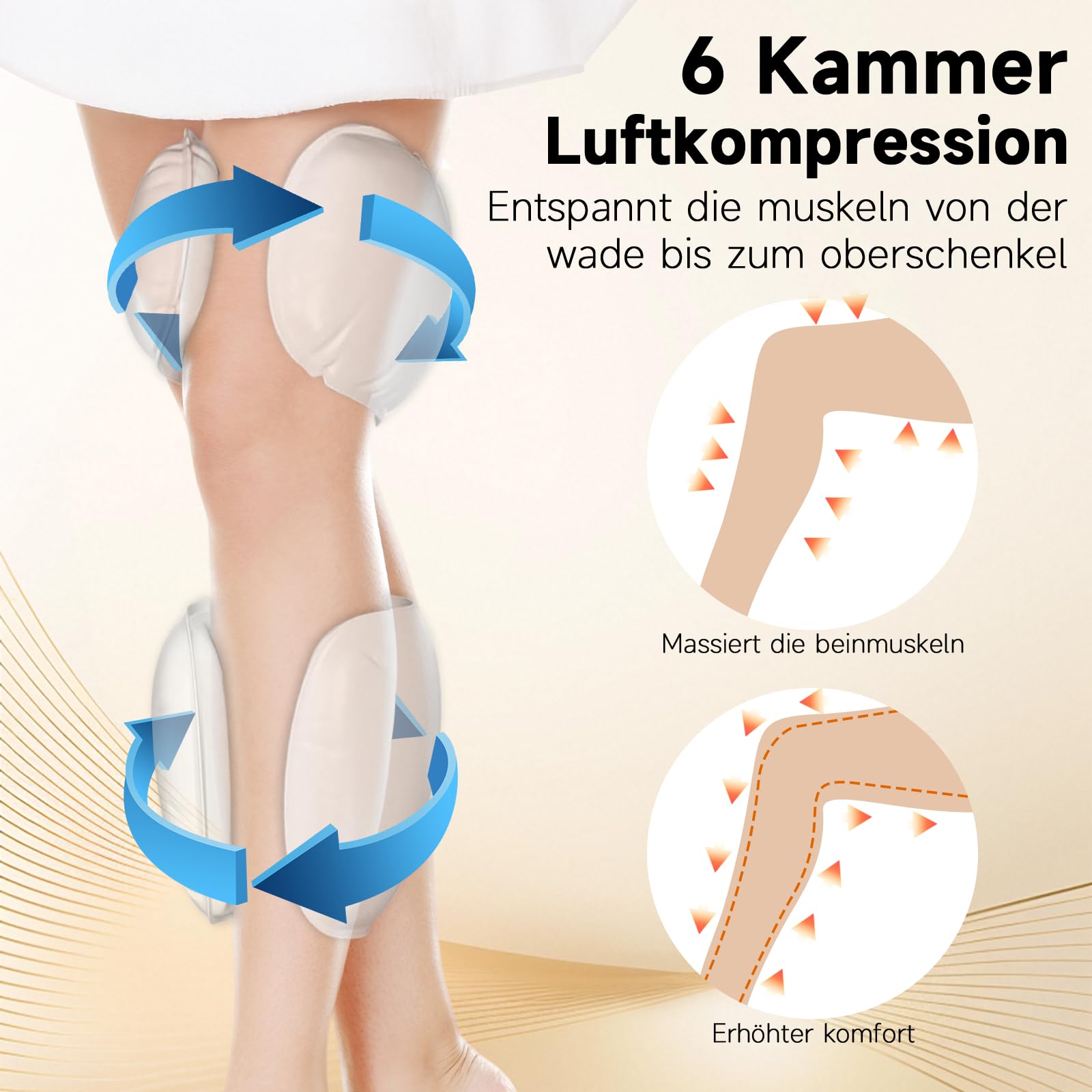 Kabelloses Beinmassagegerät, Luftkompression 3 Stufen, Wärme & Airbags | 3 Stufen Druckmassage mit Wärme, 15-Min-Timer. Für Wade, Oberschenkel und Knie