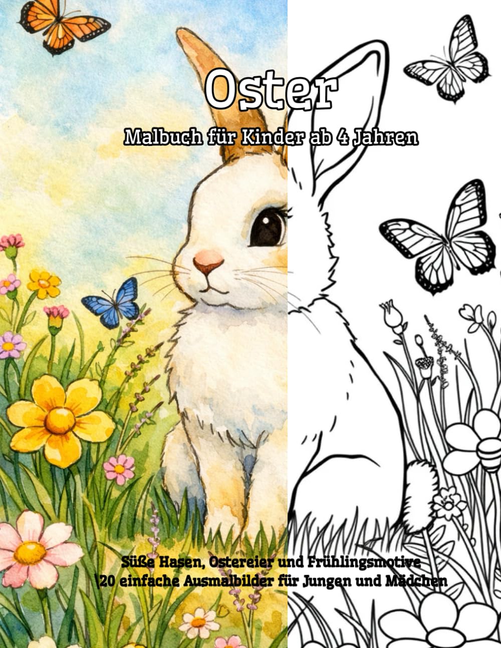 Oster-Malbuch für Kinder ab 4 Jahren: Süße Hasen, Ostereier und Frühlingsmotive | 20 einfache Ausmalbilder für Jungen und Mädchen