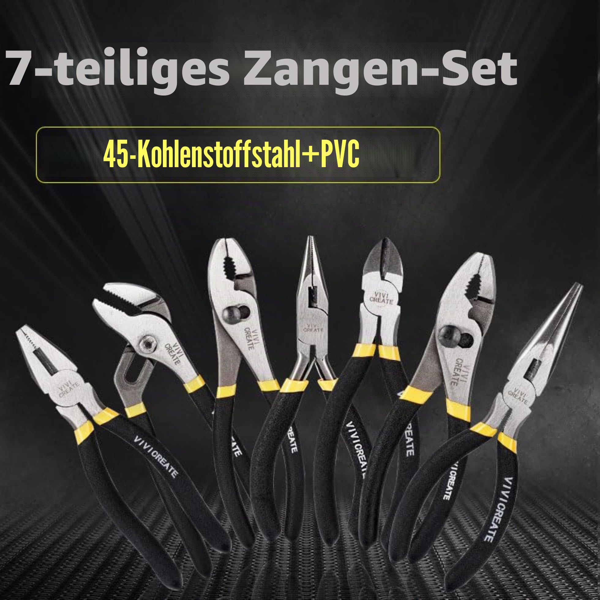 Zangenset 7-teilig aus Chrom-Vanadium-Stahl, Zangen Set mit Kombizange, Seitenschneider, Spitzzange und Wasserpumpenzange für Haushalt, Werkstatt und Auto