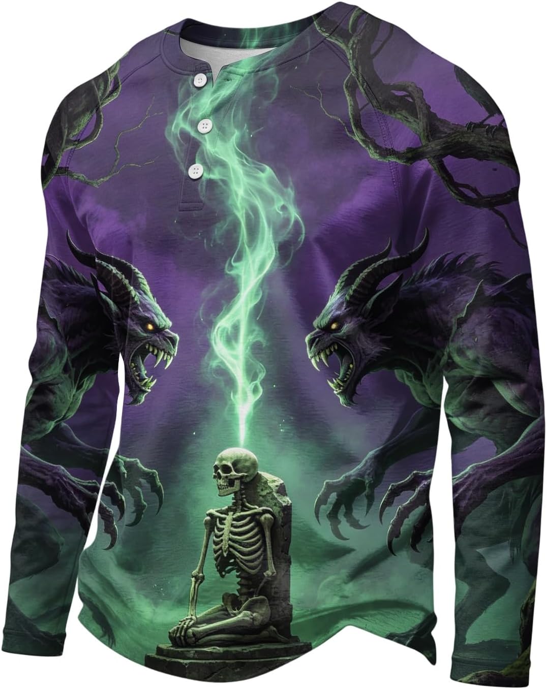 Mens Henley Shirt Halloween Fall Long Sleeve T-Shirts