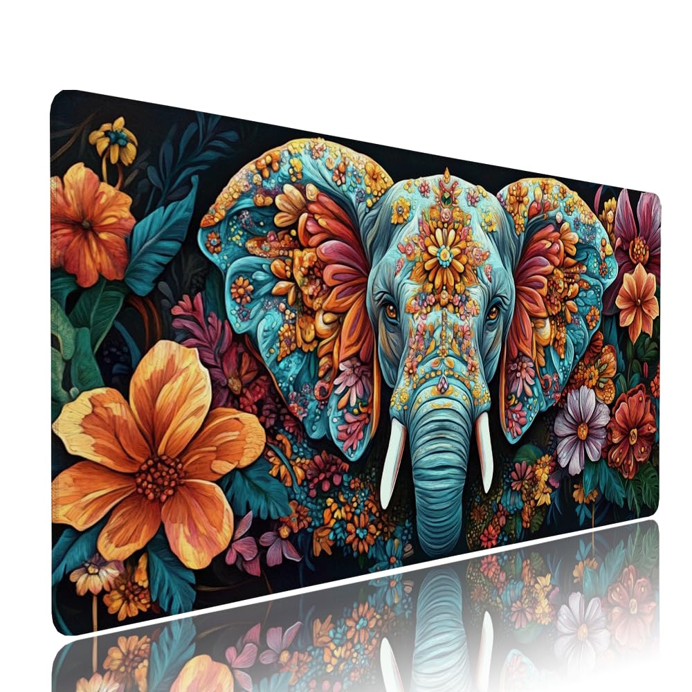 Alfombrilla de Mouse para Juegos, Colore, XXL, Antideslizante, Impermeable, Diseño de Elefante, Extendido, Grande, 1200x600x3mm, para PC, Laptop, Ufficio, Famiglia d-105