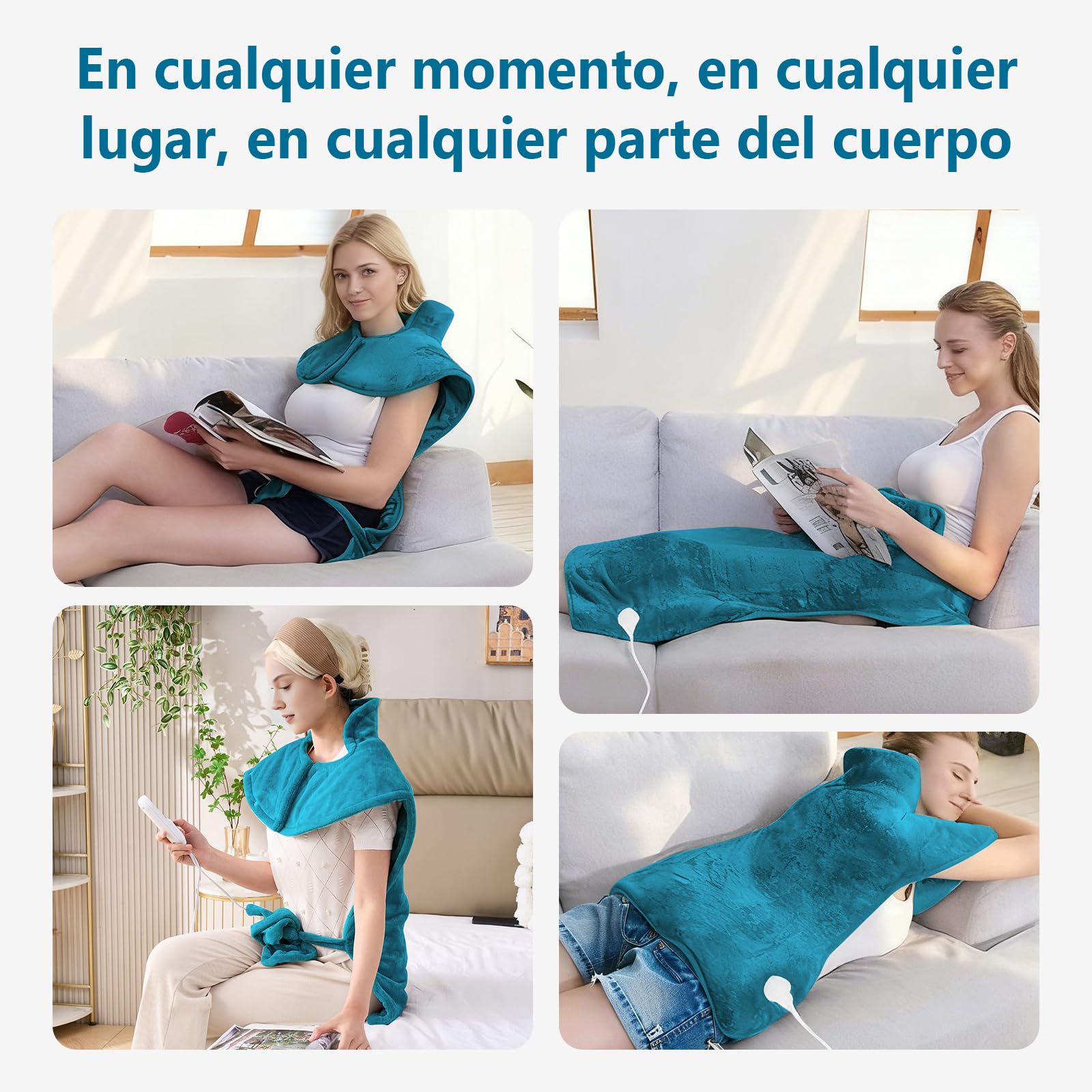 DEWEL Manta Electrica Espalda y Cuello 60 * 90Cm, Cuenta con Apagado AutomáTico, Calentamiento RáPido, CinturóN, Franela, 10 Ajustes de Temperatura y Un Temporizador de 3 Etapas, Lavable a MáQuina