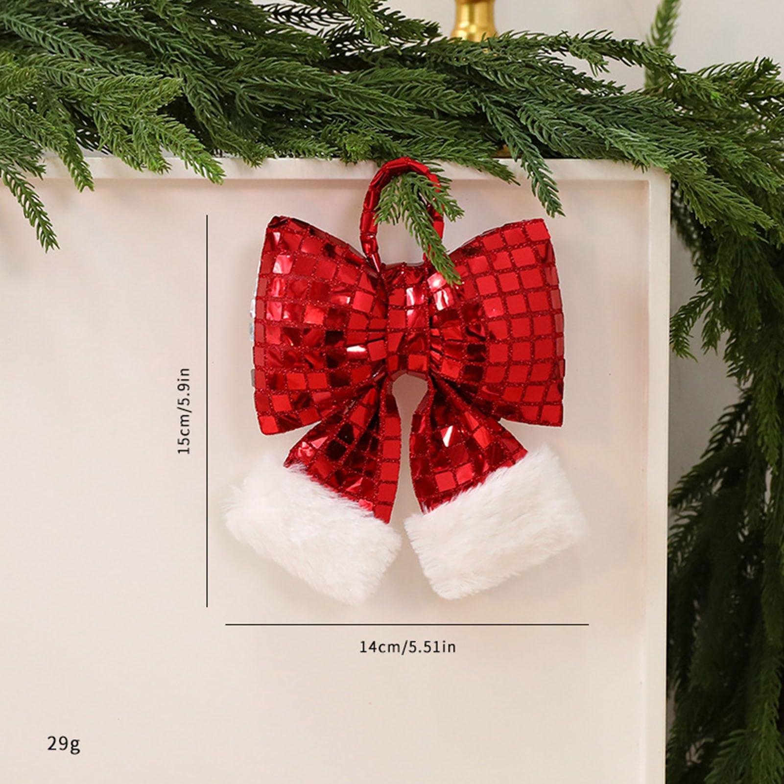 3 Lazos navideños de Lentejuelas: Adorno para Coronas, Paredes, Habitaciones y Fiestas. Adornos navideños para el hogar (Rojo).
