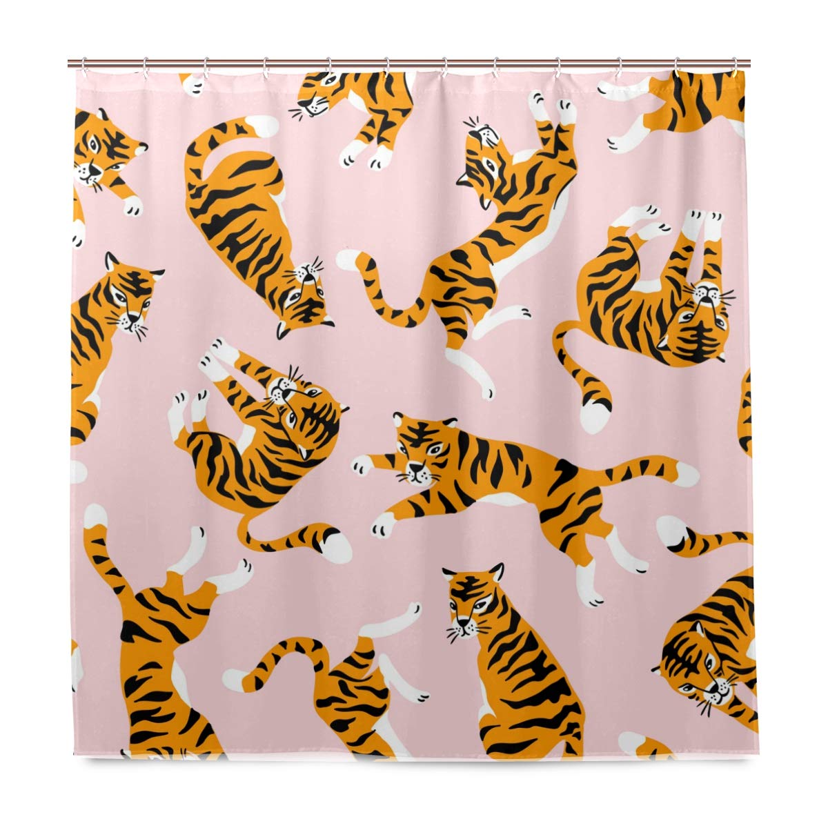 BALII Seamless Tiger Shower Curtain 72x72 Inch Polyester Waterproof With 12 Hooks for Bathroom