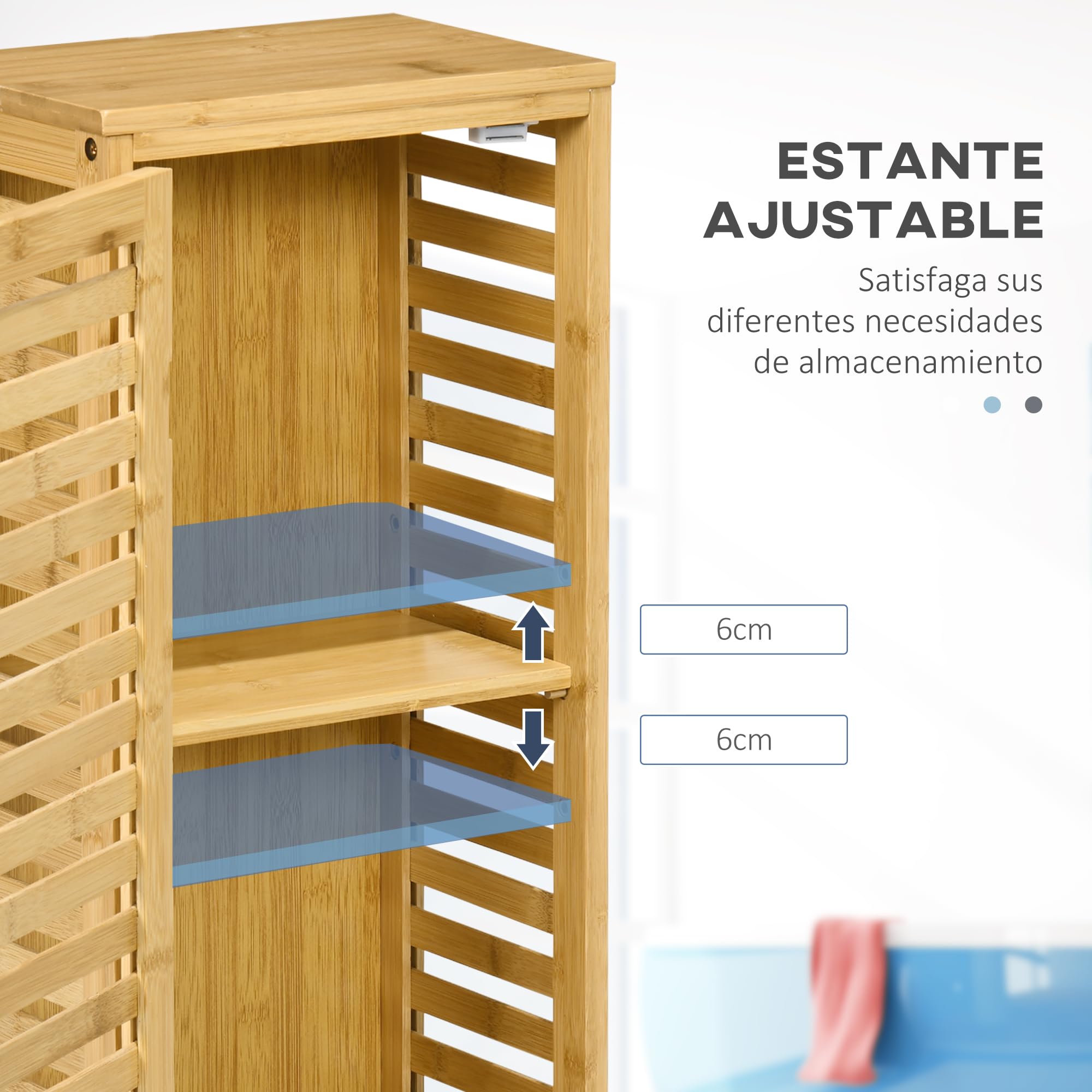 kleankin Mueble Auxiliar de Baño de Bambú Armario de Baño Moderno con Estantes Ajustables Mueble de Almacenaje para Salón Cocina Antivuelco 30x19,9x70 cm Natural
