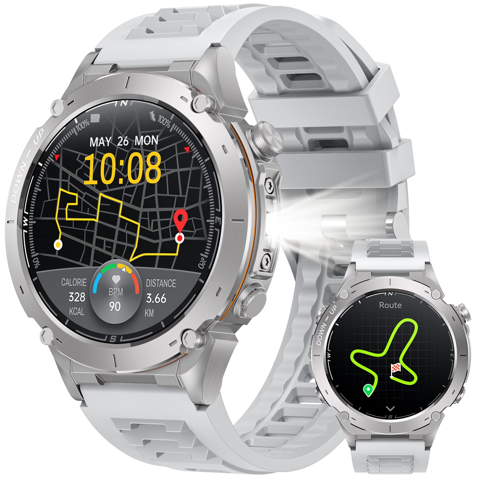 LIGE Smartwatch GPS da uomo con bussola, 1.43 pollici, Amoled Smart Watch, 170 + modalità sportive, Fitness Tracker, 10 ATM/IP68, smartwatch, impermeabile, nuoto, frequenza cardiaca/monitor per