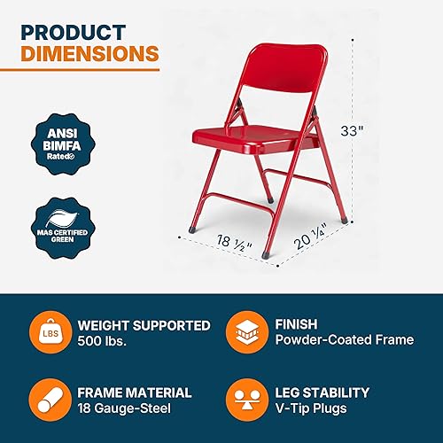 Miniatura 3 de OEF Furnishings Serie OEF200 Sillas plegables de acero resistentes de alta resistencia, sillas de metal de grado comercial con soportes dobles,