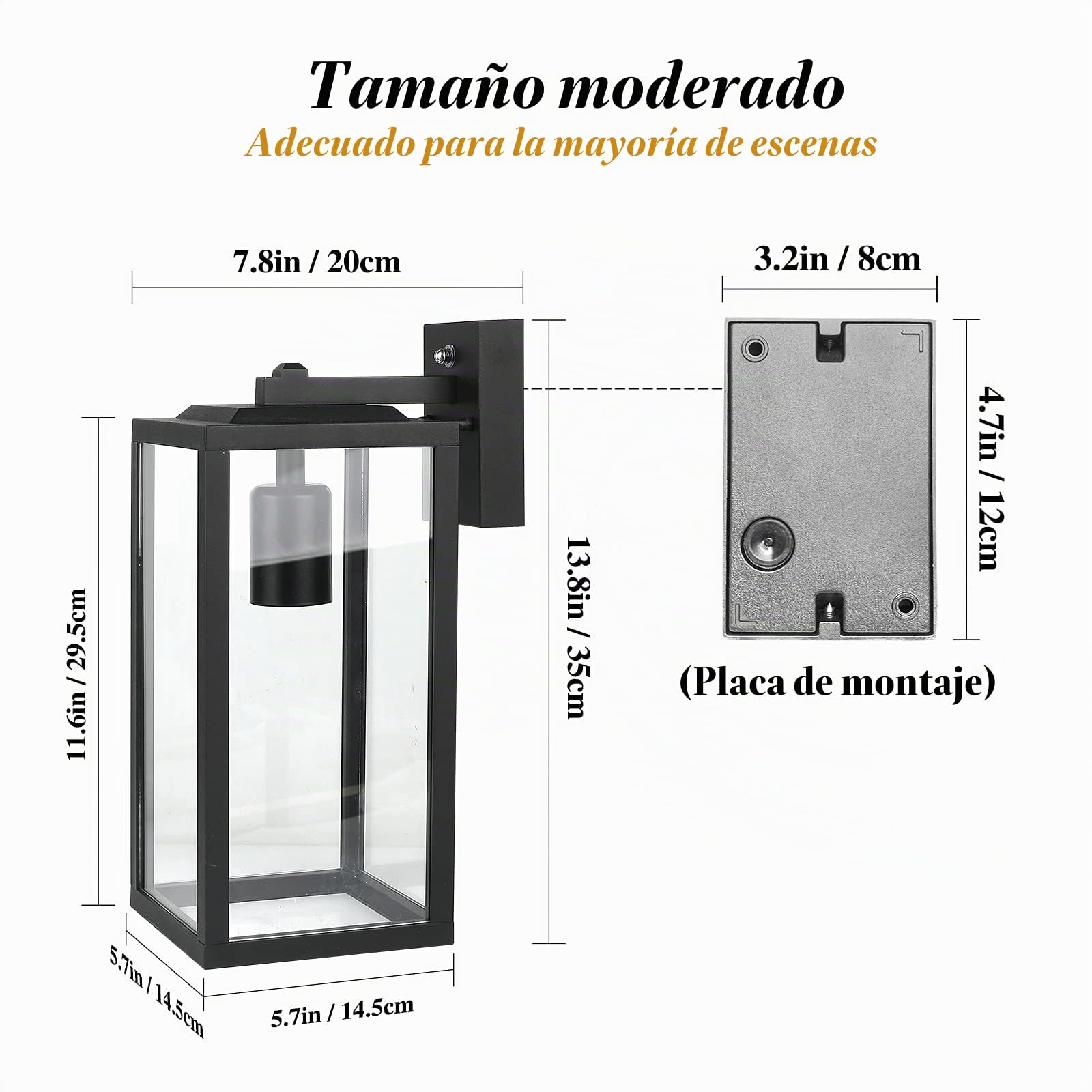 HLFVLITE Luz De Pared Exterior Dusk to Dawn, Accesorio De Farol De Pared De Aluminio, Casquillo E27, Impermeable Para Entrada De Porche, Garaje, Negro