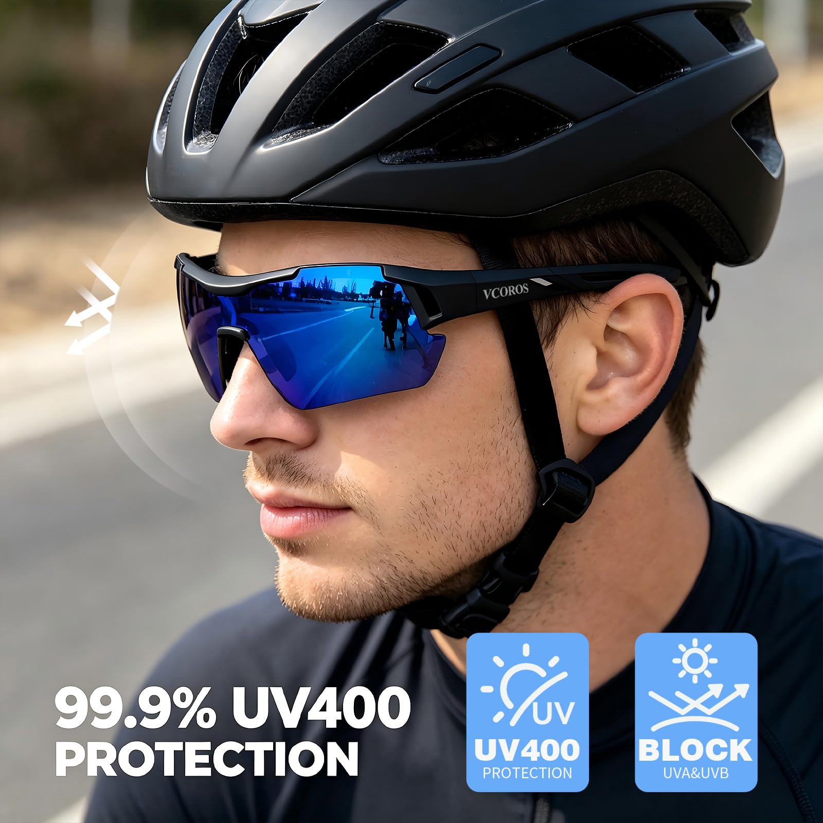 VCOROS Lunette de Cyclisme JN007 Lunettes velo Homme Femme Protection UV400 Monture TR90 Lunette de Soleil Sport pour Cyclisme Moto Pêche Conduire