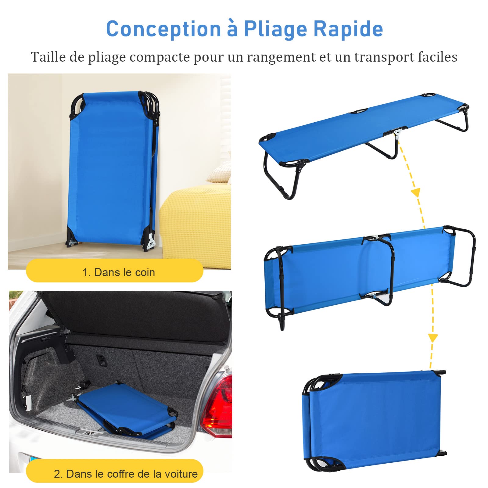 GOPLUS Lit de Camping Pliant, Lit de Camp Portable de 191 cm avec Cadre en Acier, Tissu Oxford, Lit de Couchage Militaire/Armée Extérieure, Lit de Couchage Léger pour Camping, Chasse, Randonnée