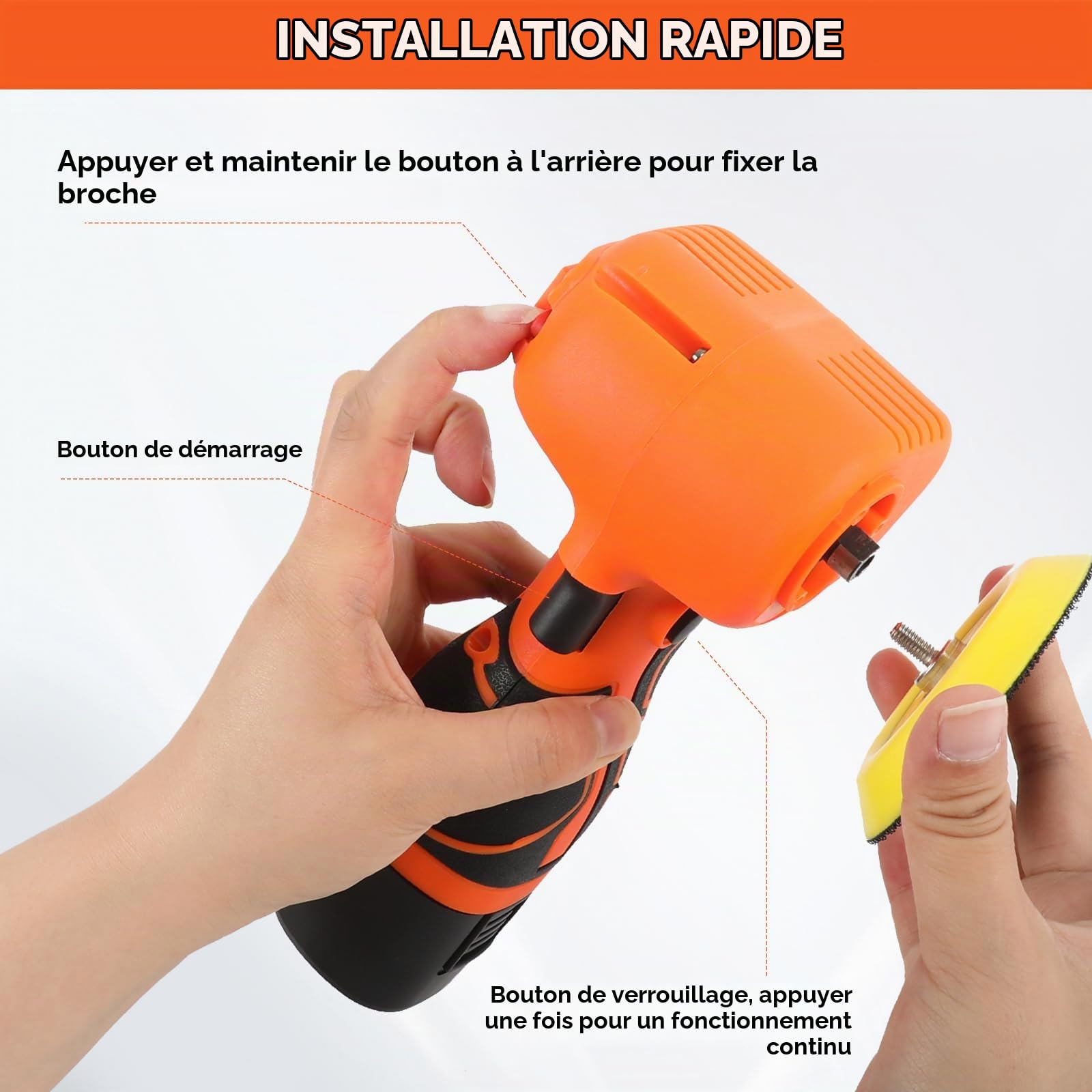 Mini polisseuse sans fil, polisseuse de 7,6 cm avec 2 batteries, mini polisseuse avec bouton de verrouillage, 3500 tr/min pour le traitement du véhicule, la cire, le ponçage et le nettoyage à la