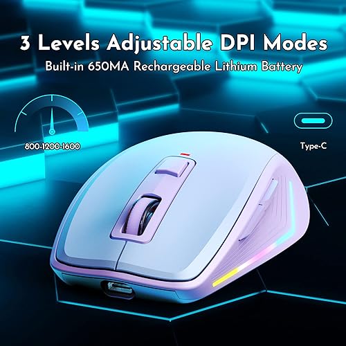 Miniatura 2 de Mouse inalámbrico, mouse Bluetooth RGB, 2.4 G, mouse de computadora recargable delgado para laptop, mouse inalámbrico USB con 6 botones, 3