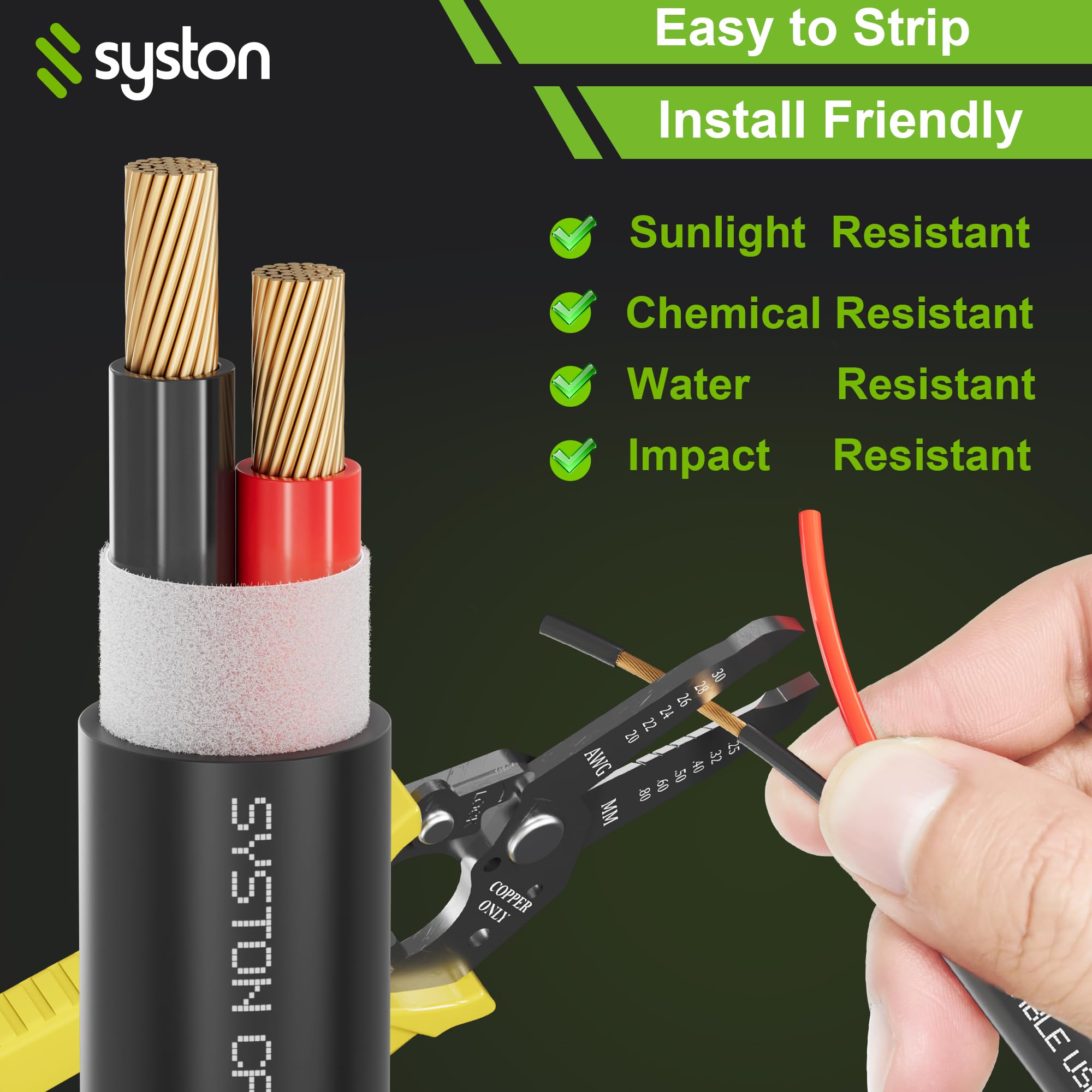SYSTON - Cable de audio para altavoz 16/2, para interiores y exteriores, entierro directo en pared/en tierra, calibre 16, 2 conductores, OFC, de cobre desnudo trenzado, resistente al agua, cumple con