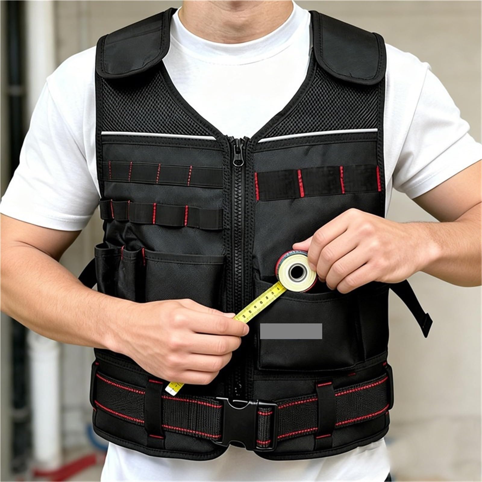 Chaleco de Herramientas Workwear Tool Vest Safety Work With Multi-pockets Toolkit Pouch Heavy Construction For Electrician Carpenter