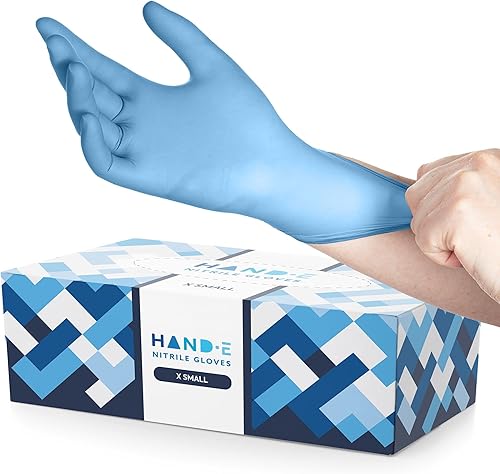 Miniatura 13 de Guantes desechables de nitrilo azul Hand-E Touch - Guantes de examen médico sin látex, sin polvo, seguros para alimentos, para cocinar