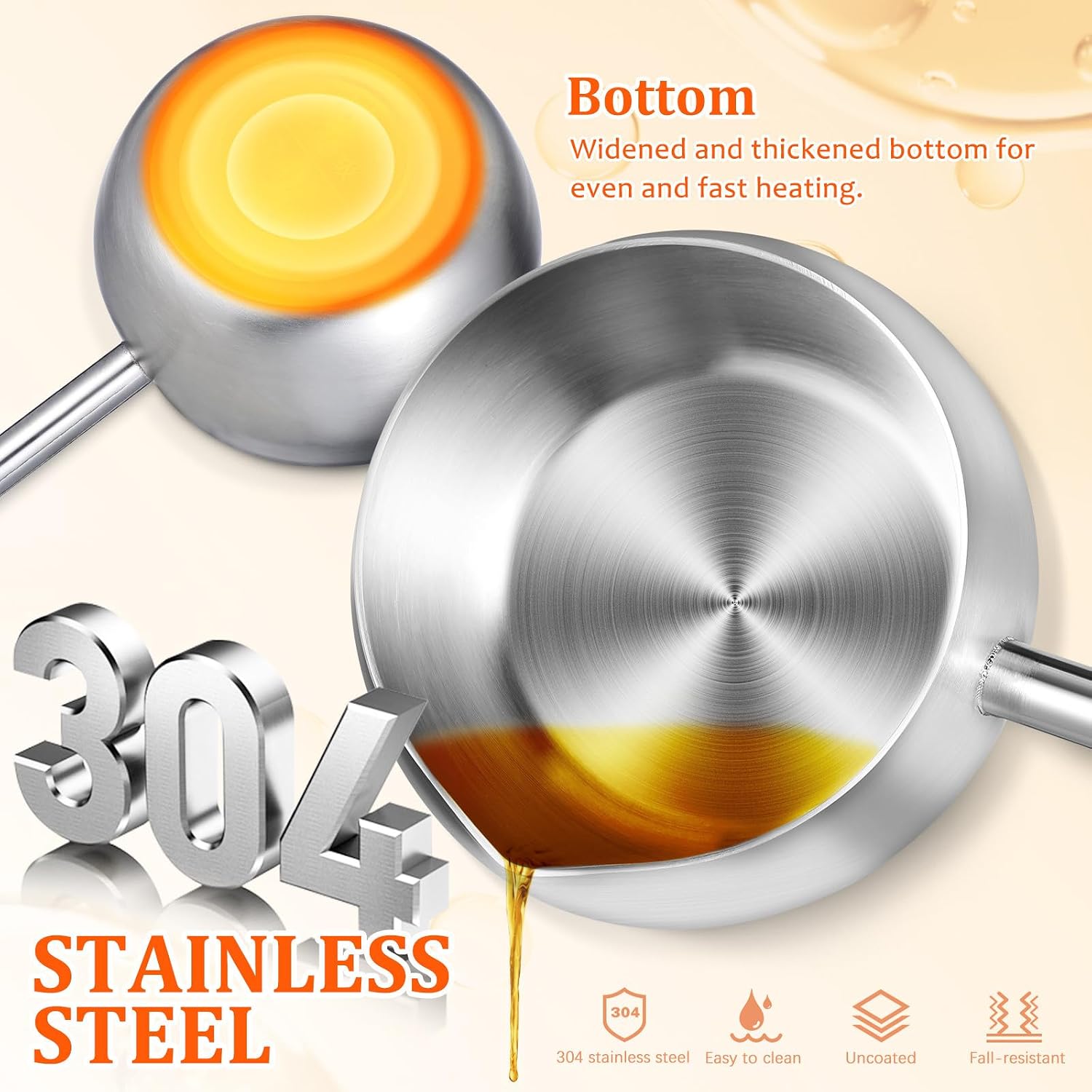 SHINEOFI Stainless Steel Soup Ladle with Long Handle, Oil Dipping Spoon for Cooking And Frying, Multi-use Metal Ladle for Kitchen Use (280ml)