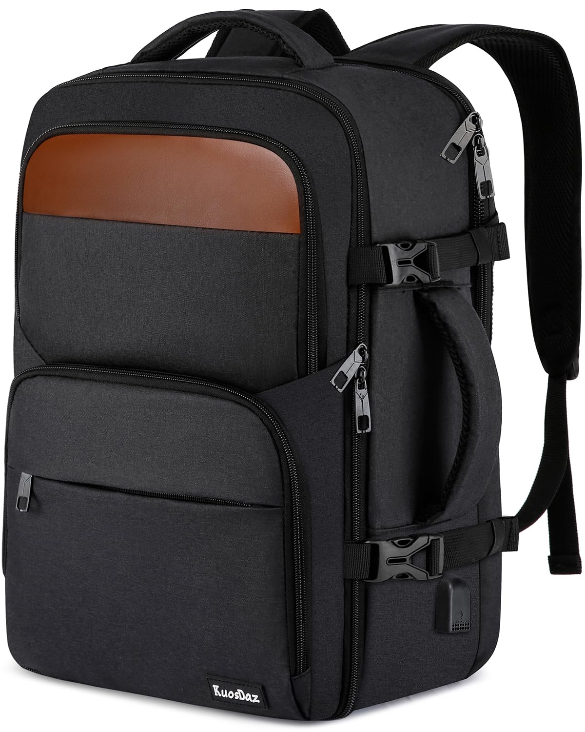 Kuosdaz Carry On Backpack, Travel Backpack for Men Women, Personal Item Travel Bag with USB Charger, Flight-approved Laptop Backpack for Traveling, Black
