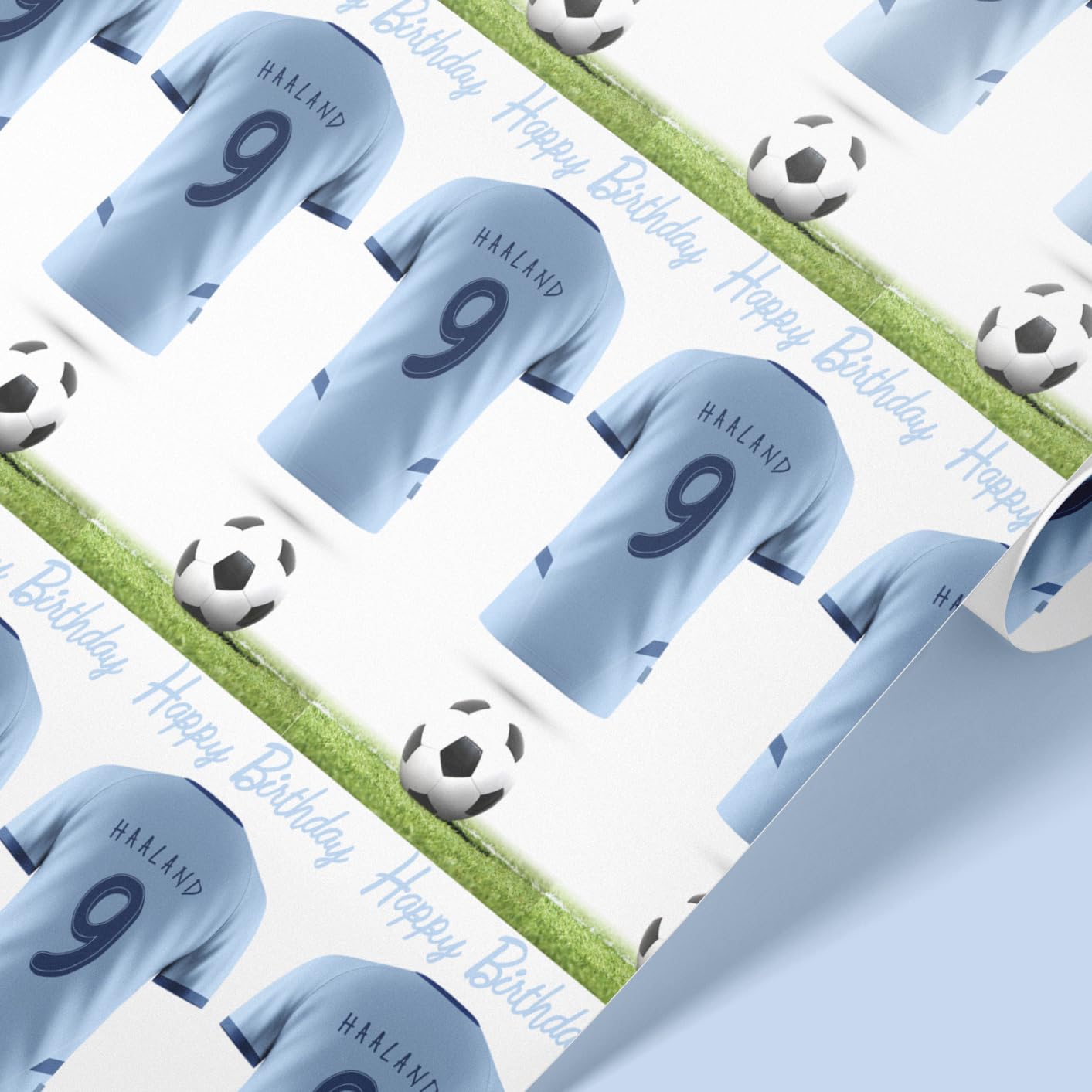 Gift Wrap 4 U Manchester City Themed football jersey Gift Wrapping | Personalised Football Wrapping Paper | Rolls - 61cm Width | Birthday Present Idea | Cityzen's Themed Wrapping Paper (Sky Blue, 2mt)