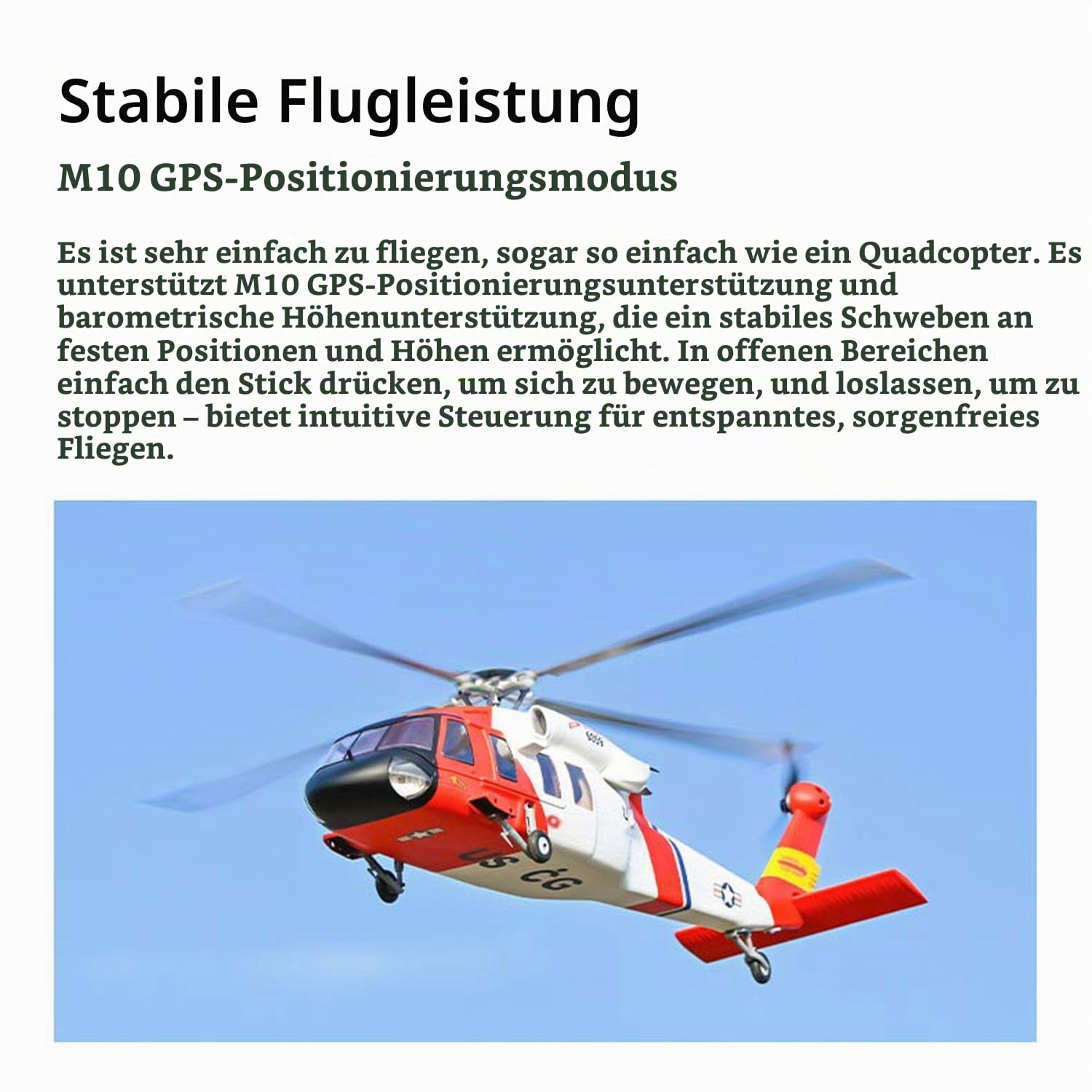 FLYWING RC Hubschrauber MH-60T, GPS & Beidou Ortung | ACE-Fernsteuerung, LED-Beleuchtung, ATT-Modus, Ein-Knopf-Rückkehr, sofort einsatzbereit