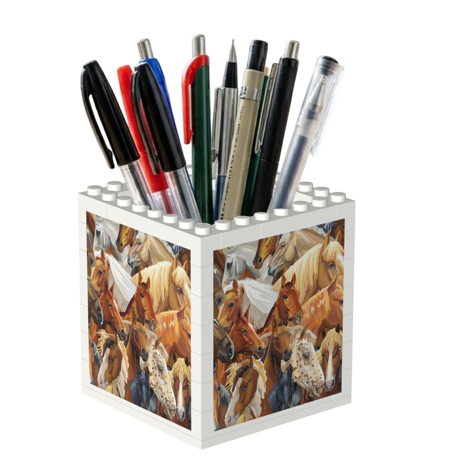 Poadnly Watercolor Animal Horse Printed, Pen Pot Pencil Holder for Office Home School, Compact Desk Organiser for Office Stationery