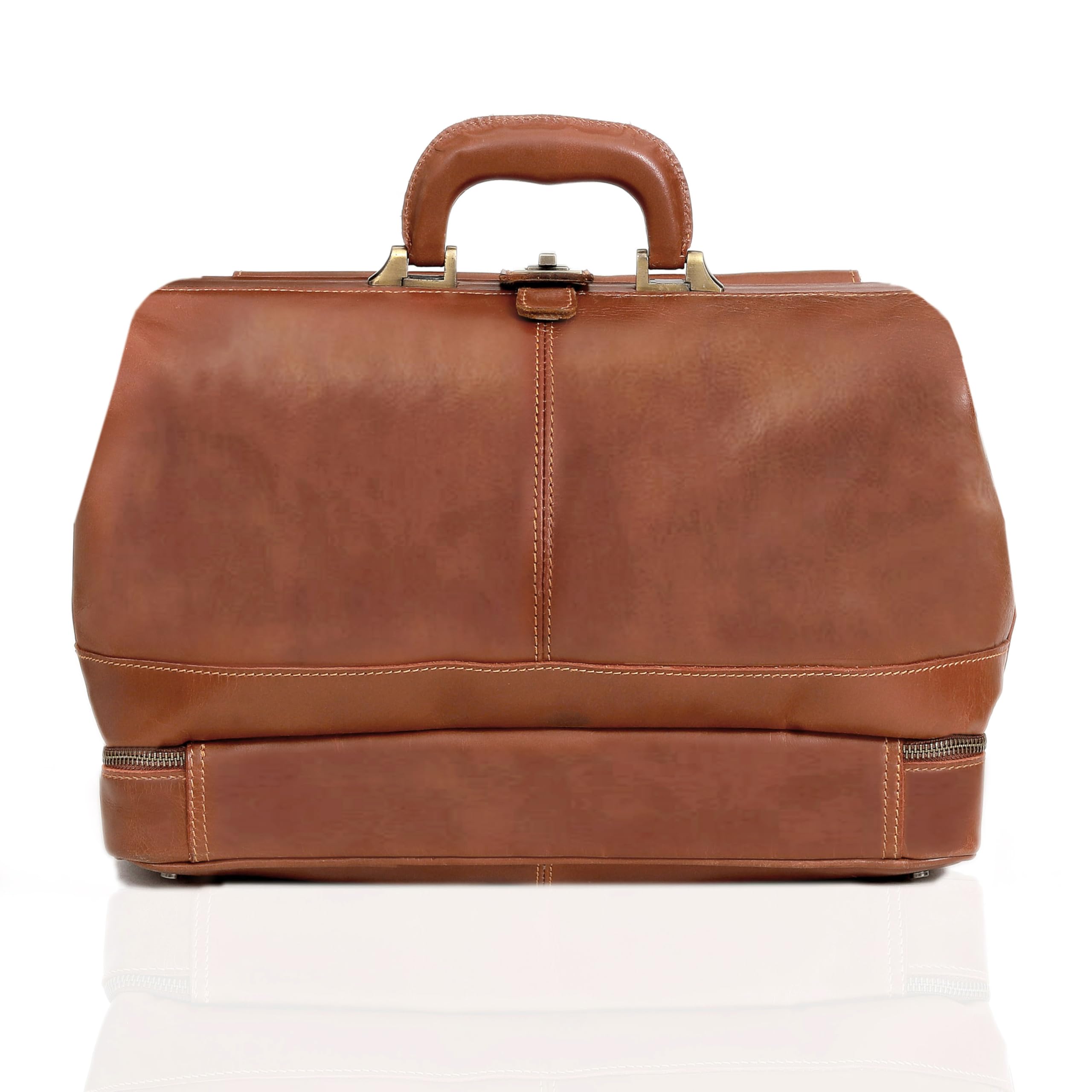 HLC Maletín de cuero vintage para médicos, bolso de mano, de piel auténtica, hecho a mano, italiano, Beige Bronceado, 16 x 7 x 11.5 inches