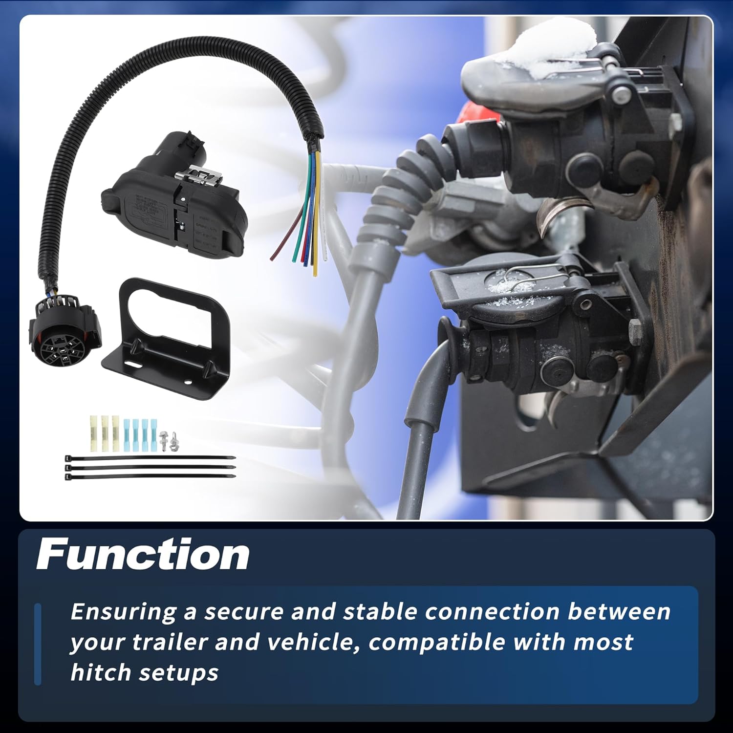 Universal 7 Way Trailer Hitch Harness Plug Kit Trailer Wiring Harness Connector 7 Blade and 4 Flat Adapter Converter for RV Truck Vehicle Connection