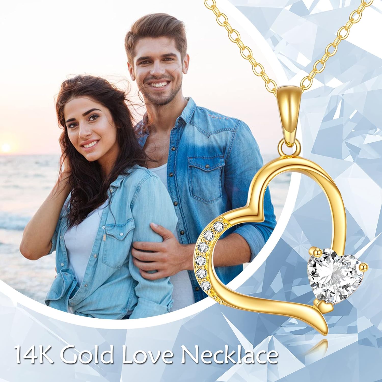 DOVRAN 14K Gold Created Moissanite Heart Pendant Necklace for Women Real Gold Anniversary Jewelry Birthday Gift for Wife Girls(0.50 Cttw, Round 5MM with 18 Inch Chain)