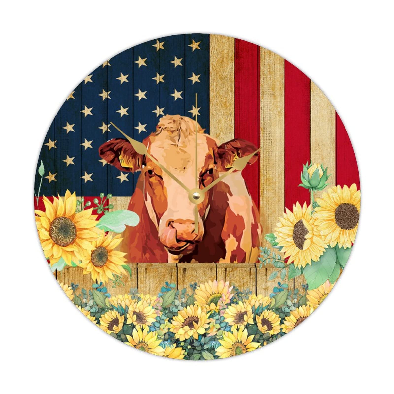 Horloge ronde en bois silencieuse 38cm grand format animaux de la ferme USA
