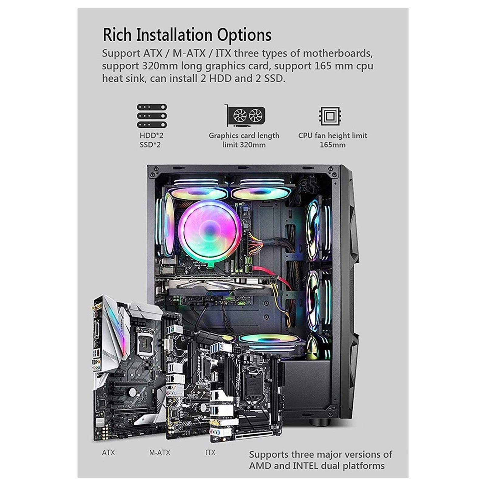 Console Di Gioco PC, Console Di Gioco ATX, Console Di Gioco a Metà Tower, Vista Laterale Ampia Panoramica, Pannello I / O USB3.0 / USB2.0 / Porta Audio, Dotata Di Barra Luminosa RGB ( Color : Black )
