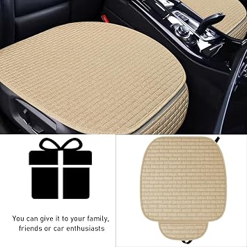 povtii 2PCS Car Seat Bottom Cover Pad, Comfortable Auto Front Seat Button Cushion Pad with Pocket, Breathable Vehicle Seat Protector Mat, Universal Truck SUV Van Car Accessories (Beige)