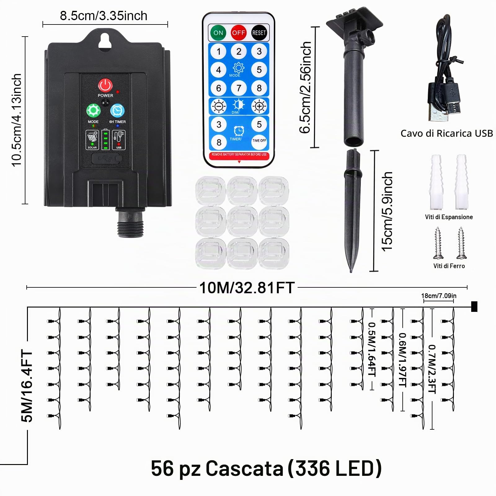 Solari Luci da Esterno,10M 336 LEDs Luci di Natale a Forma di Ghiacciolo | 8 Modalità, Telecomando Impermeabile, Solari a Forma di Ghiacciolo per Giardino, Decorazioni, Festa, Nuziale