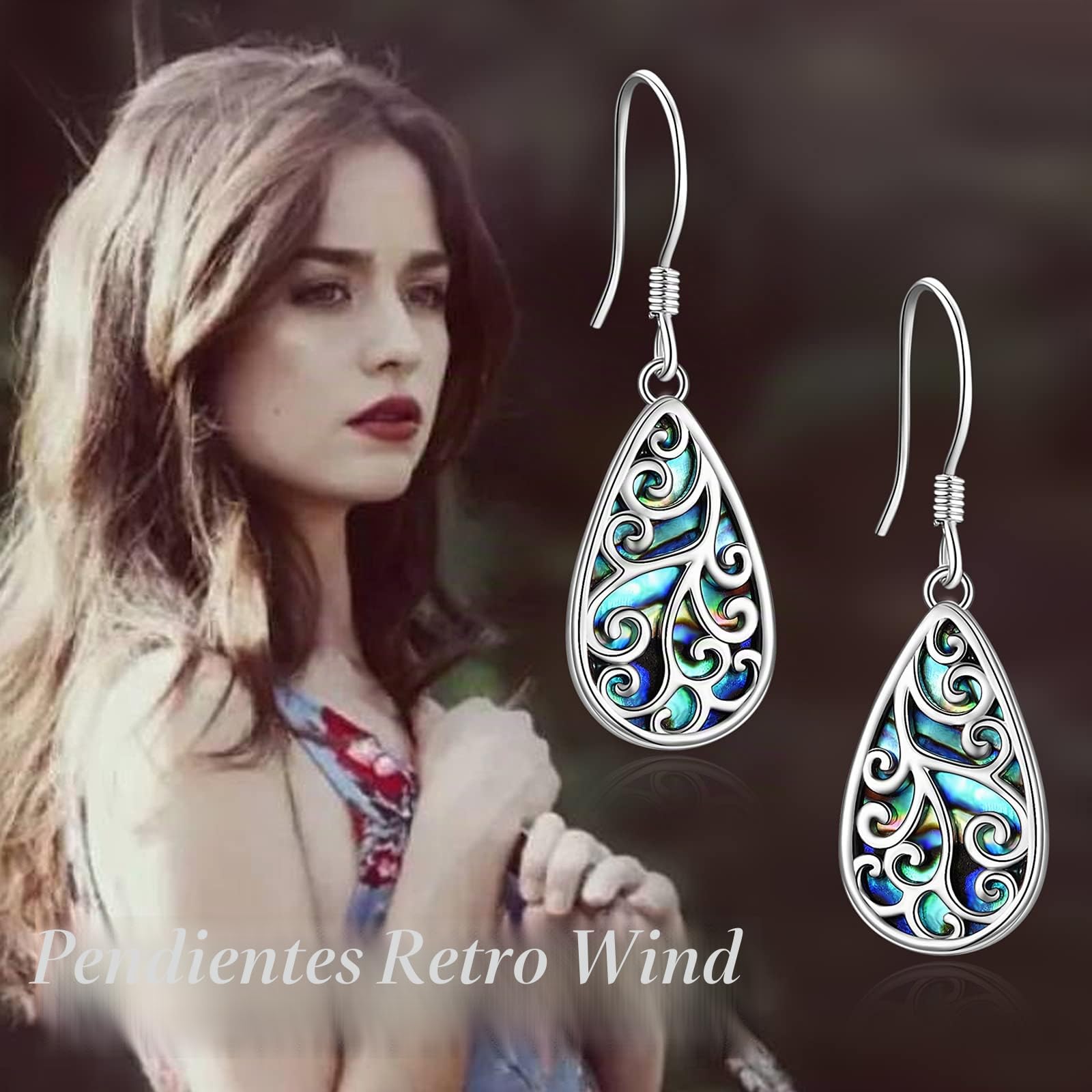 VONALA Pendientes colgantes vintage de plata de ley 925 con concha de abulón, regalos de cumpleaños para mujer, Medio, Plata de ley Plata de ley Concha de abulón, abulón