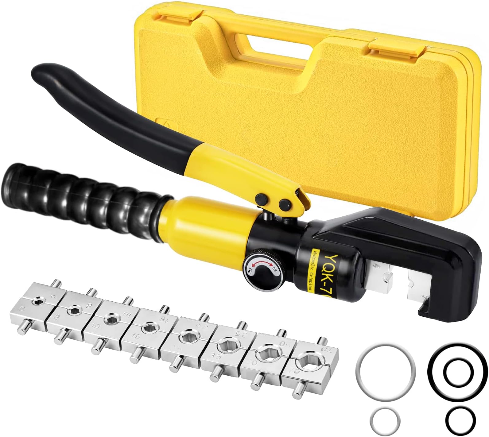 Solsop Hydraulic Crimping Tool 4–70 mm² with 9 Hex Dies, Battery Cable Crimping Tool for Copper and Aluminium Terminals, Electrical Wiring, Automotive and Battery Cables